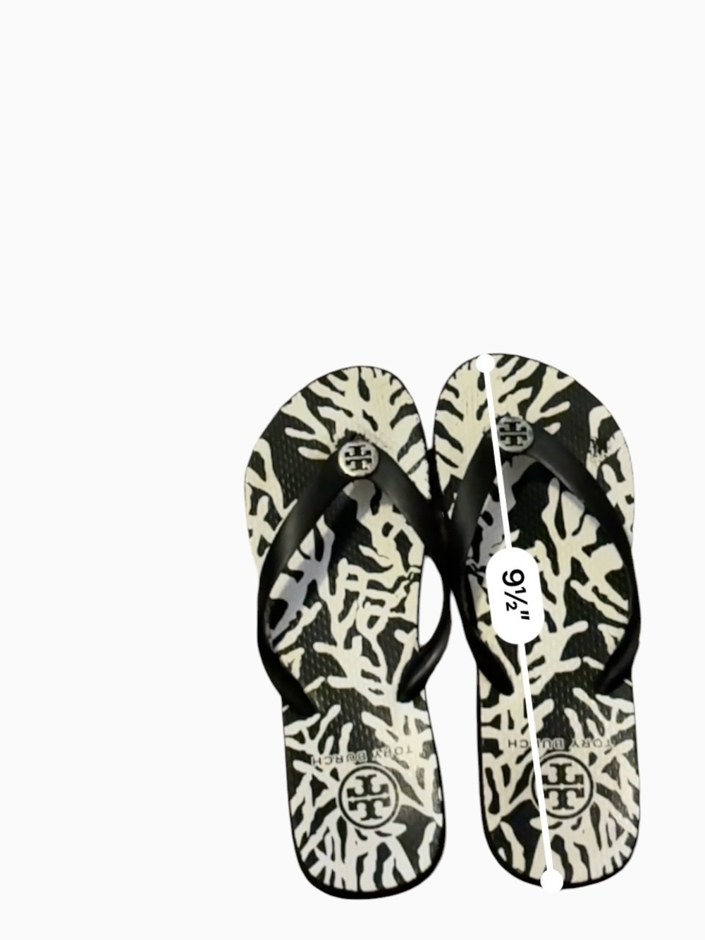 Tory Burch Black & White Animal Print Logo Flip Flop Sandals Size 9.5